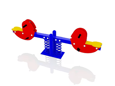 Colorful Playground Seesaw For Kids With Red Seats Yellow Panels And Blue Spring Frame 3d model