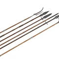 Multiple Historical Spears With Wooden Handles And Intricate Metal Head Designs