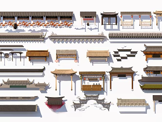 Chinese style eaves door head roof beam roof combination tile eaves line flying ridge roof style 3d model