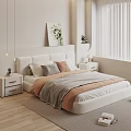 Minimalist Bedroom Interior Design With White Bed Colorful Pillows And Wall Art