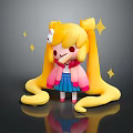 Cute Game Movie Character With Yellow Hair Twin Ponytails Pink Top Blue Skirt And Stars