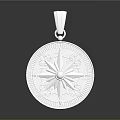 Elegant Silver Round Pendant With Star Shaped Design And Diamond Encrusted Details