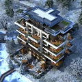 Elegant Multi Story Detached Villa With Terraces Snow Covered Trees And Water View