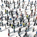 Crowd of People in Various Poses and Directions on White Background Illustration
