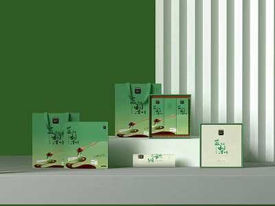 Eco Friendly Tea Packaging Collection With Green Boxes And Traditional Design Elements 3d model
