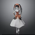 Anime Character Figure With Long Black Hair Red Hair Accessory White Dress And Orange Bow
