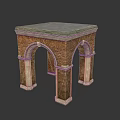 Functional Table With Brick Arch Structure Stone Pillar Supports And Gray Top Surface 3d model