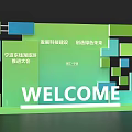 Green Blue Geometric Square Background Wall With Tech Construction Green Future Text For Conference Welcome 3d model