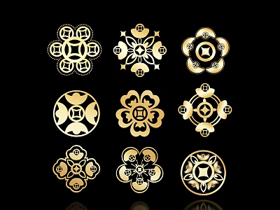 Golden Traditional Decorative Carvings With Ornate Floral And Circular Patterns 3d model