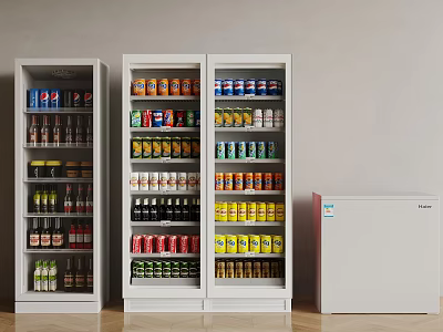 Upright Refrigerators and Freezer Stocked with Various Beverages in Retail 3d model