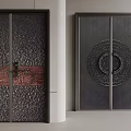 Dark Colored Doors Featuring Carved Texture And Circular Decoration Design 3d model
