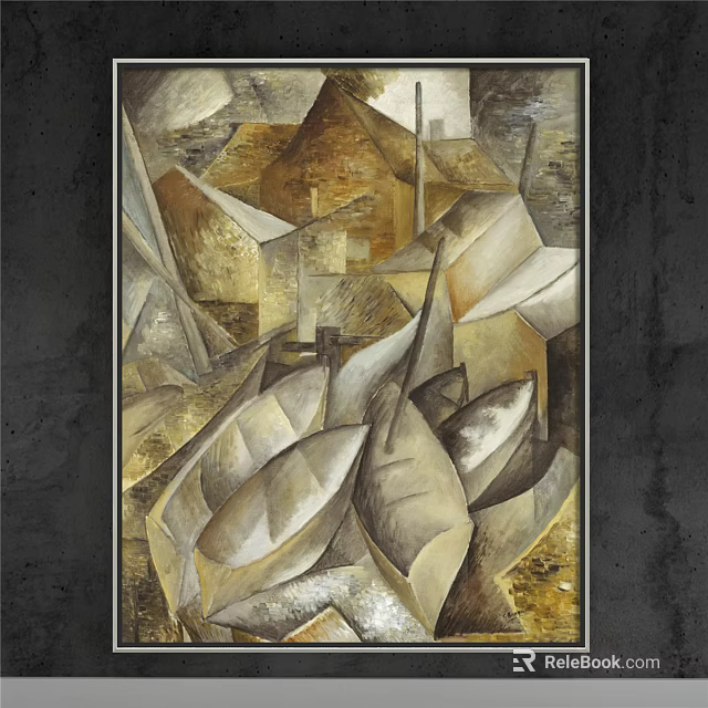 Abstract Painting With Geometric Shapes Gold Beige Tones And Layered Textured Composition 3d model 