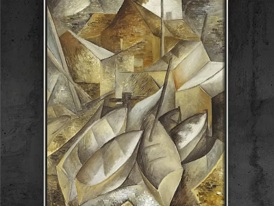 Abstract Painting With Geometric Shapes Gold Beige Tones And Layered Textured Composition 3d model