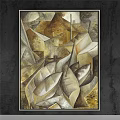 Abstract Painting With Geometric Shapes Gold Beige Tones And Layered Textured Composition