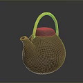 Brown Ceramic Household Teapot With Yellow Woven Handle And Matte Surface