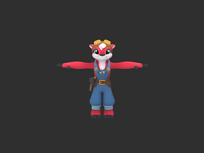 Cartoon Character In Red Shirt Blue Overalls With Yellow Safety Helmet And Tool Belt 3d model