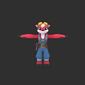 Cartoon Character In Red Shirt Blue Overalls With Yellow Safety Helmet And Tool Belt