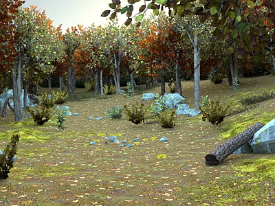 Scenic Autumn Forest Landscape With Colorful Trees Fallen Leaves Rocks And Bushes 3d model