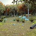 Scenic Autumn Forest Landscape With Colorful Trees Fallen Leaves Rocks And Bushes