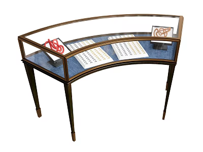 Curved Glass Display Cabinet With Wooden Frame And Showcase Bicycle Models And Papers 3d model