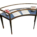 Curved Glass Display Cabinet With Wooden Frame And Showcase Bicycle Models And Papers