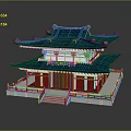 Traditional Chinese Architecture Two Story Structure With Blue Roof Red Pillars And White Railings