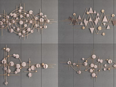 Modern Geometric Wall Decor With Circular Triangular Shapes And Metal Frames On Gray Background 3d model