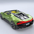 Green Bugatti Sports Car With Convertible Top Sleek Body And Yellow Interior