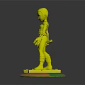 3D Character Model of Masked Figure With Mechanical Arm Wrench and Stone Base