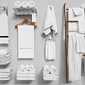 Bathroom Accessories With White Towels Bath Towels Folded And Hanging On Ladder Shelf And Racks