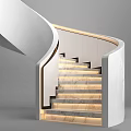 Modern Curved Staircase Design With Marble Steps And LED Strip Lighting