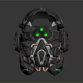 Futuristic Helmet With Mechanical Design Green Lights And Black Gray Body Structure
