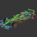Green And Black Caterham Formula 1 Car With Red Accented Wheels And Yellow Helmet