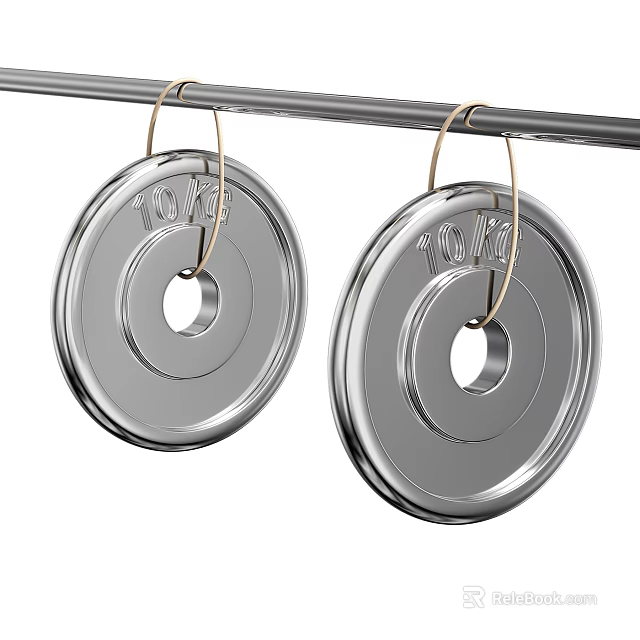 Silver 10kg Weight Plates Hanging On Metal Bar Fitness Training Equipment 3d model 
