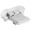 Luxury Modern Bed With Sculptural Gold Accent Headboard Soft Pillows And Blanket