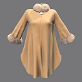 Beige Cape Coat With Fur Collar Cuffs And Decorative Button Design 3d model