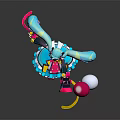 Anime Game Character With Teal Twin Tails Colorful Outfit Megaphone And Balloons