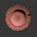 Elegant Pink Teacup and Saucer with Intricate Gold Decorative Patterns 3d model