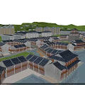 Aerial View Urban Planning Featuring Traditional Modern Architecture Waterfront Green Hills