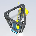 3D Printer Office Appliance With Black Frame Yellow Filament Green Platform And Digital