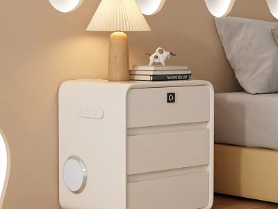 White Bedside Table With Drawers Table Lamp With Wooden Base Books And Circular Wall Lights 3d model