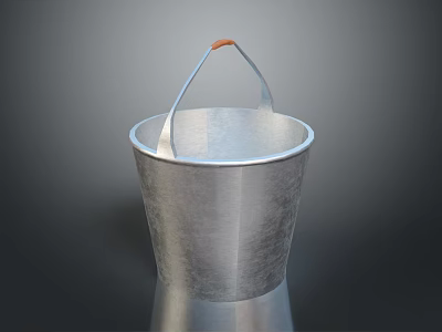 Practical Metal Bucket With Silver Body And Orange Handle For Home Daily Use 3d model