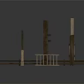 Wooden Structural Components Featuring Posts Railings And Connected Parts
