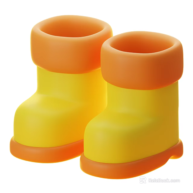 Yellow and Orange Kids Rubber Rain Boots for Toddler Outdoor Use 3d model 