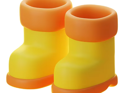 Yellow and Orange Kids Rubber Rain Boots for Toddler Outdoor Use 3d model
