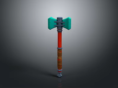 Green Double Bladed Axe With Red Wrapped Handle And Metal Head 3d model