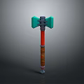 Green Double Bladed Axe With Red Wrapped Handle And Metal Head