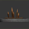 Outdoor Decorative Fire Pit Structure With Circular Stone Base Wooden Platform And Orange Flame Elements