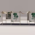 Modern Display Shelves With Metal Frame Green Circular Patterns And Beige Awning