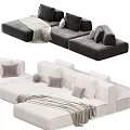 Modern Modular Sectional Sofa in Dark and Light Gray with Pillows and Throw Blankets